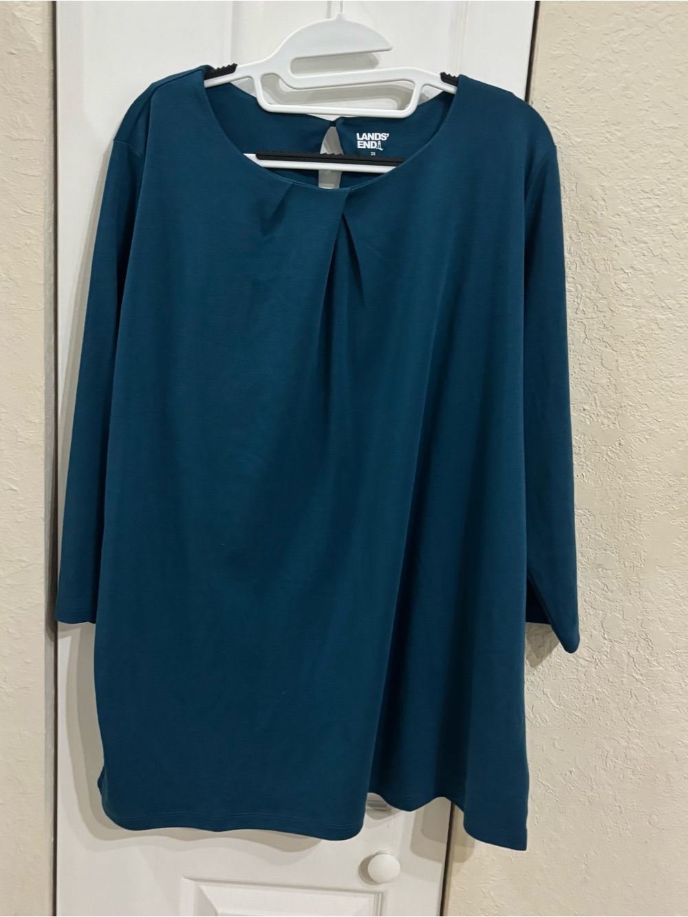 Lands' End Women's Pleated Front 3/4-Sleeve Tunic Top in Deep Teal